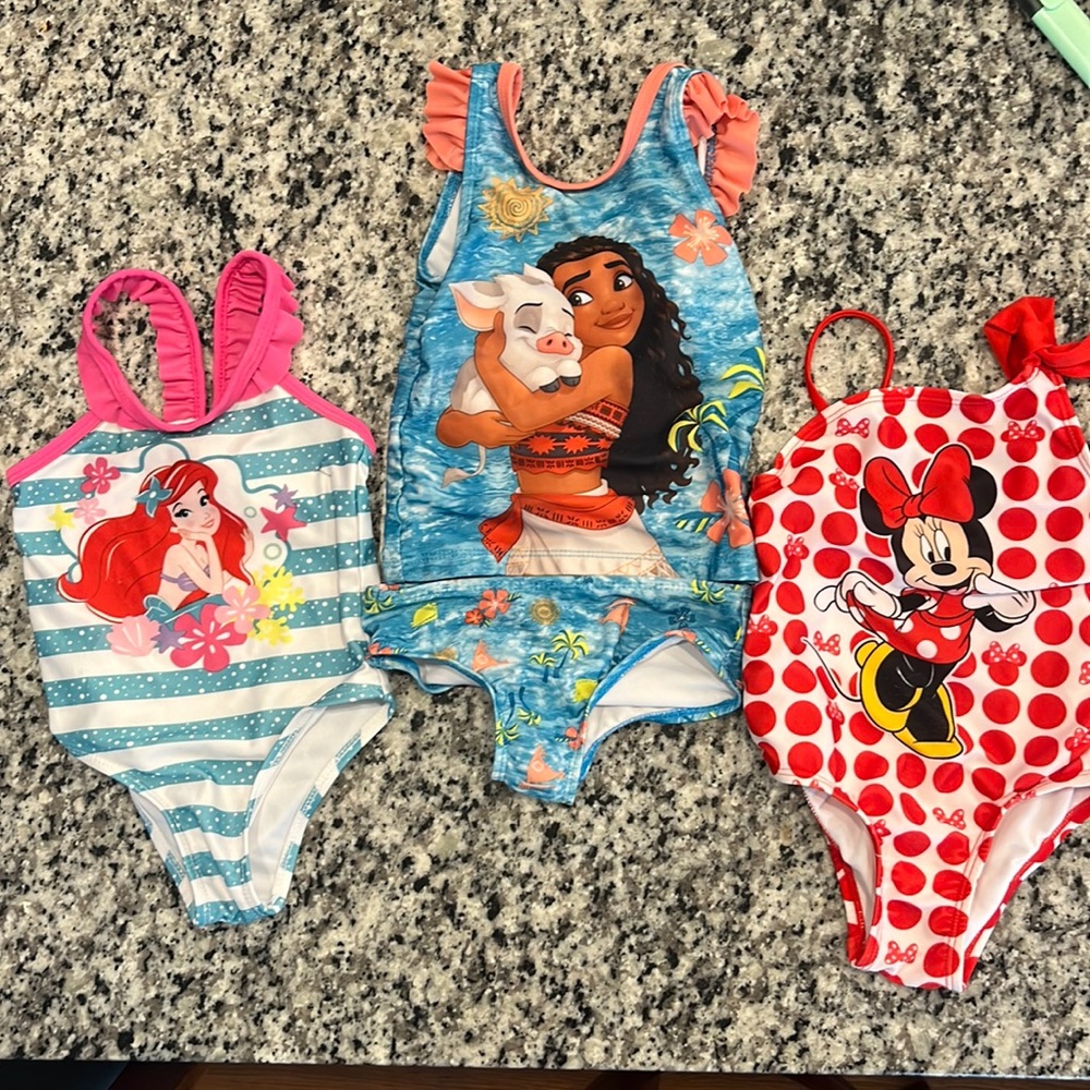 Disney Minnie, Moana and Ariel 2T bathing suits